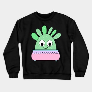 Cute Cactus Design #133: Cute Curious Cactus In Pastel Pot Crewneck Sweatshirt